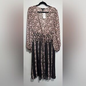 Torrid Tie Front Maxi Kimono Black Floral Print Women’s Plus Size 1X